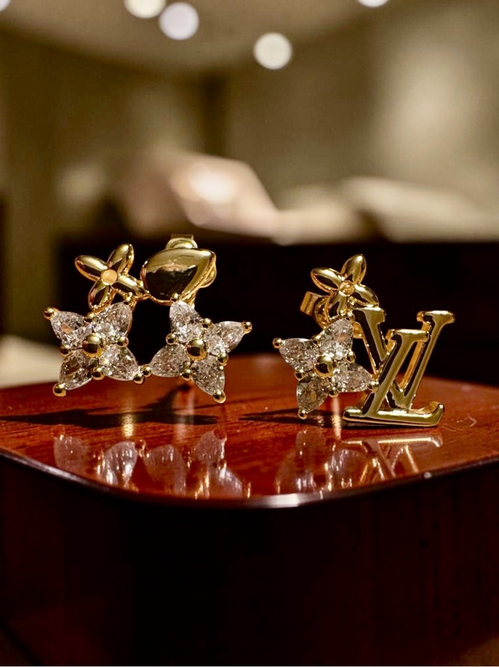 Gold-Tone Crystal Flower Earrings